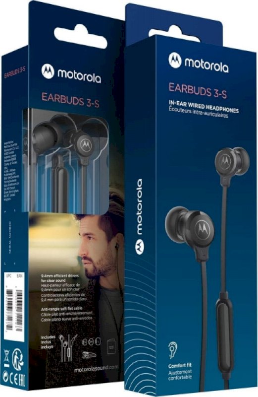 Écouteurs Motorola 3-S avec microphone - Jack de connexion 3,5 mm - Couleur Noir