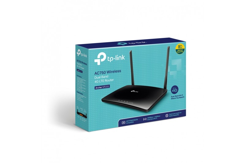 TP-LINK TL-MR200 - Box 4G, Routeur 4G LTE 150Mbps WiFi AC 750Mbps, 2 x SMA TP-LINK TL-MR200 - Box 4G, Routeur 4G LTE 150Mbps WiFi AC 750Mbps, 2 x SMA