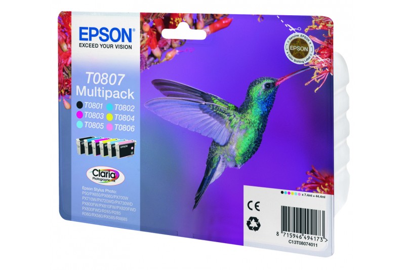 Epson T0807- Epson Multipack - Cartouche d'impression - 1 x noir, jaune, cyan, Epson T0807- Epson Multipack - Cartouche d'impression - 1 x noir, jaune, cyan,
