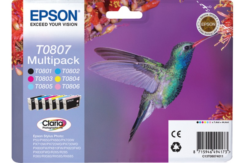 Epson T0807- Epson Multipack - Cartouche d'impression - 1 x noir, jaune, cyan,