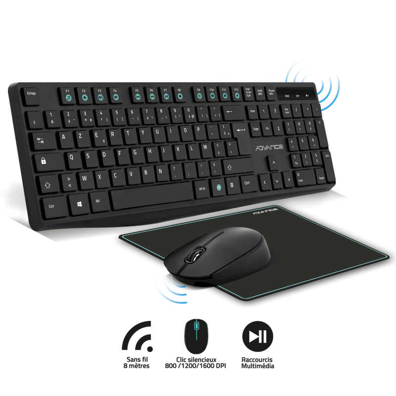 Pack Clavier  avec Souris sans fil + tapis Advance* CLS-7100RF *