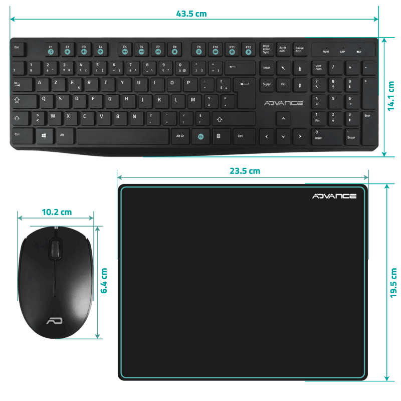 Pack Clavier  avec Souris sans fil + tapis Advance* CLS-7100RF *