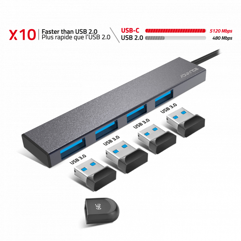 XPAND SMART USB-C / HUB 4 x USB 3.0 * advance HUB-C4U3 *