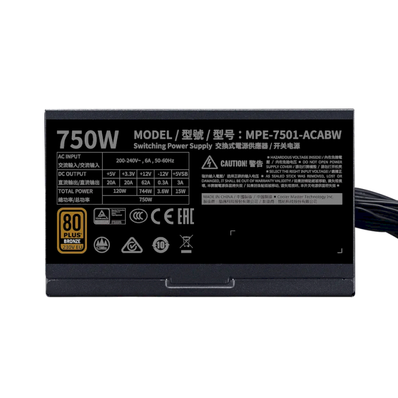 Alim ATX 750W Cooler Master MWE 750W V2 FM 80Plus Bronze *  MPE-7501-ACABW-BEU *