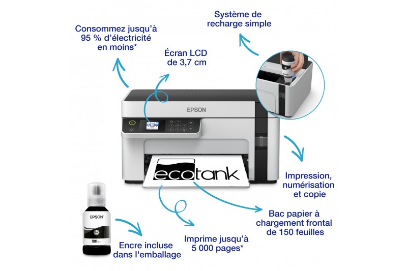 Epson EcoTank ET-M2120 - imprimante multifonctions - Noir et blanc Epson EcoTank ET-M2120 - imprimante multifonctions - Noir et blanc