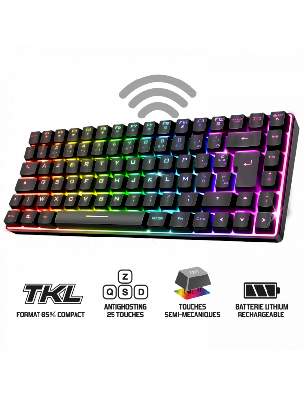 Clavier sans fil gamer retroeclairage RGB*Spirit of Gamer CLA-EK70RF*