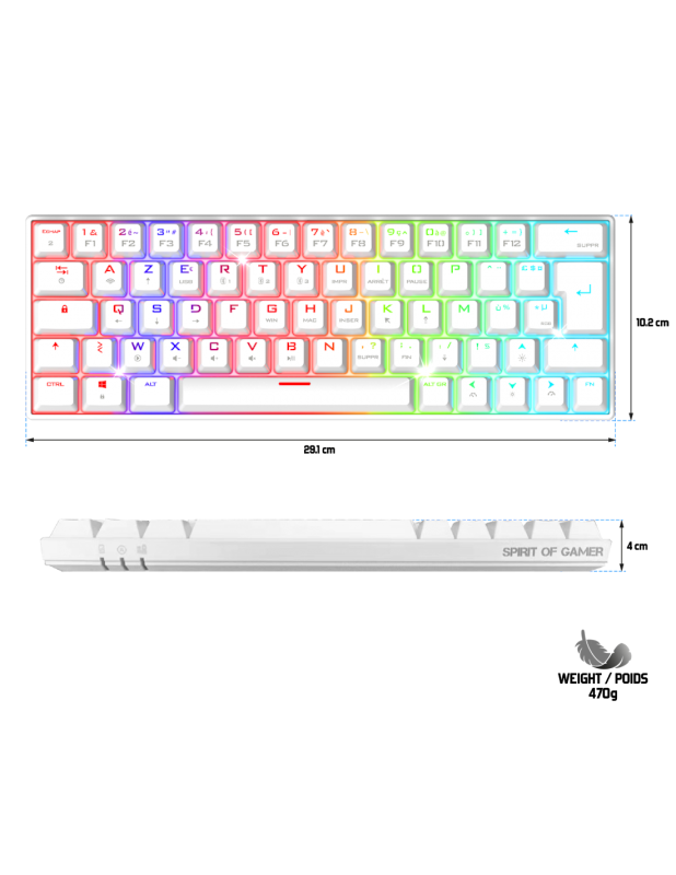 Clavier sans fil gamer retroeclairage Meca Blanc *Spirit of Gamer CLA-XK200WT*