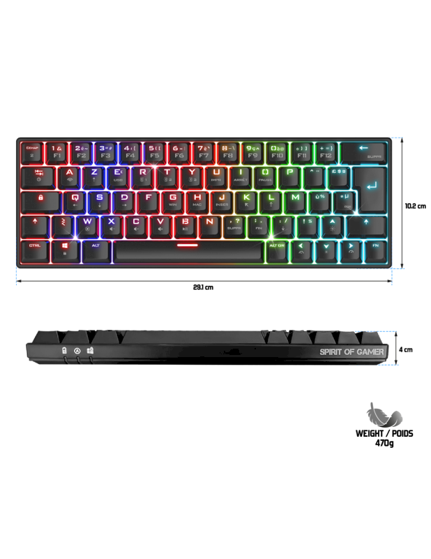 Clavier sans fil gamer retroeclairage Mecanique *Spirit of Gamer CLA-XK200BK*