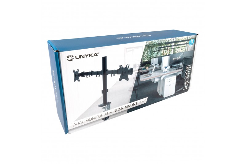 Support double écran Bras bureau pince 13-32 *Unykach UK710102 *
