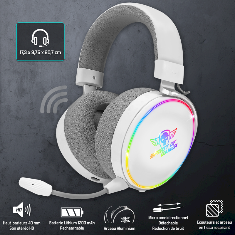 Casque sans fil Blanc XPERT H1700 PC/PS5/Switch  *Spirit Of Gamer MIC-XH1700WT *