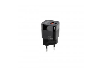 Chargeur Secteur USB-C pd + USB-A 20W noir * Tooq TQWC-QCPD20 *