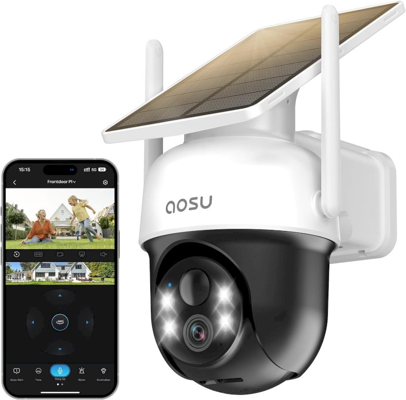 AOSU 2K Camera Surveillance WiFi Exterieure sans Fil Camera Solaire WiFi 360°
