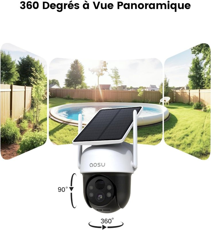 AOSU 2K Camera Surveillance WiFi Exterieure sans Fil Camera Solaire WiFi 360°