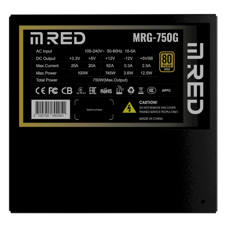 Alimentation M.RED 750W Gold 80 Plus Gold * MRG-750G *