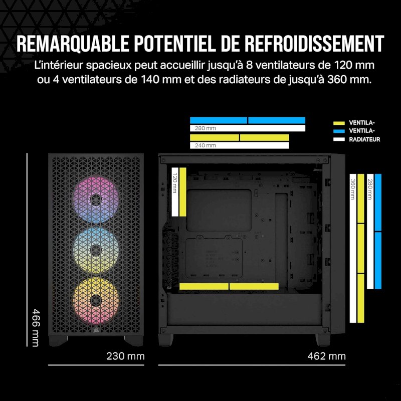 BOITIER Corsair 3000D RGB AIRFLOW TEMPERED Midi Tower Noir *CC-9011255-WW*