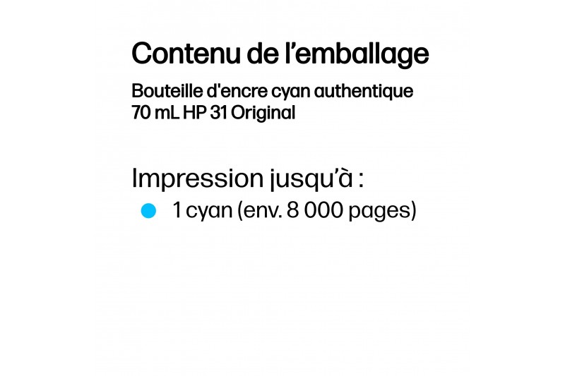 HP 31 - cyan - original - recharge d'encre * 1VU26AE * HP 31 - cyan - original - recharge d'encre * 1VU26AE *