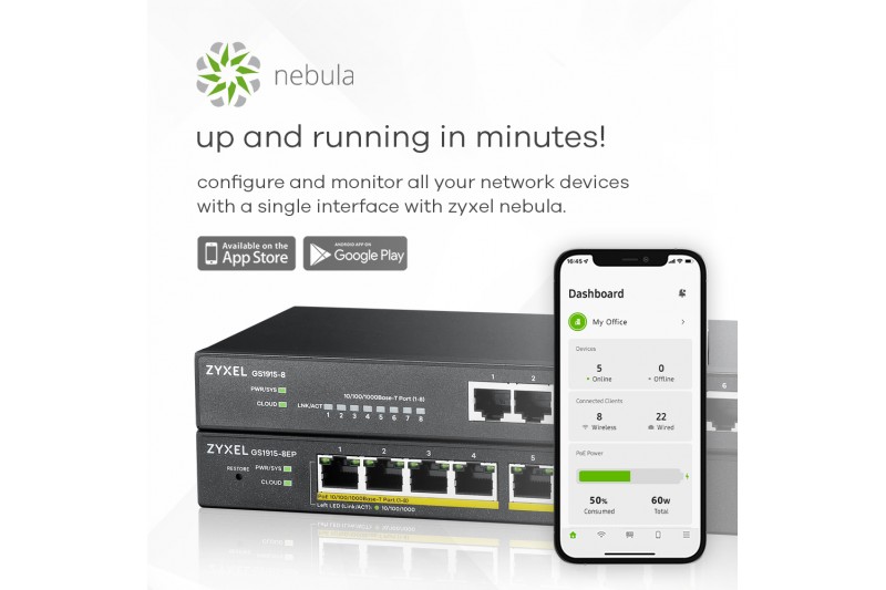 Zyxel GS1915-8EP - Switch - Compatible NebulaFLEX - 8 ports POE - intelligent