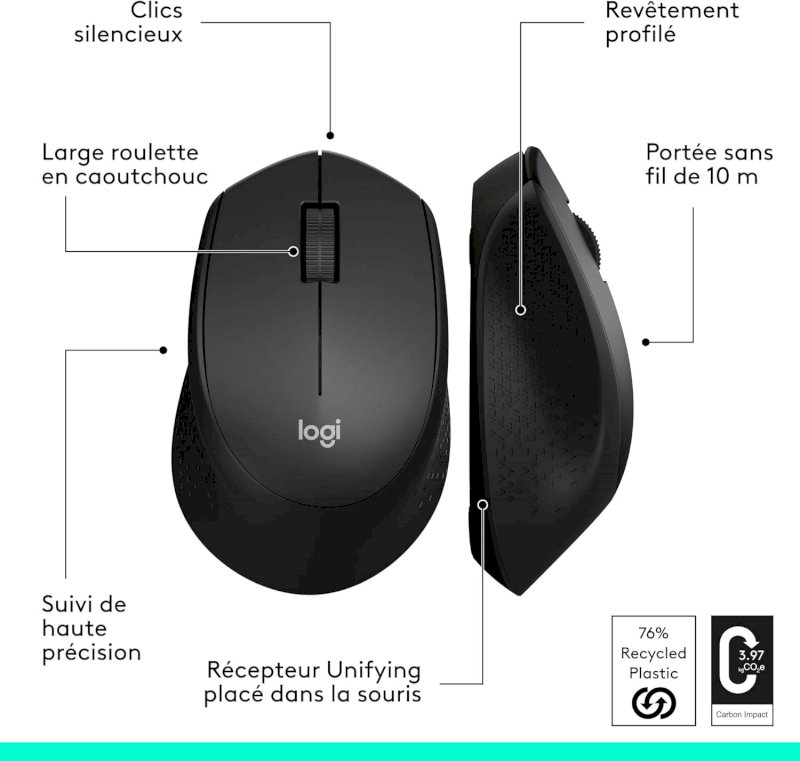 Logitech M330 SILENT PLUS - souris - 2.4 GHz - noir * 910-004909 *