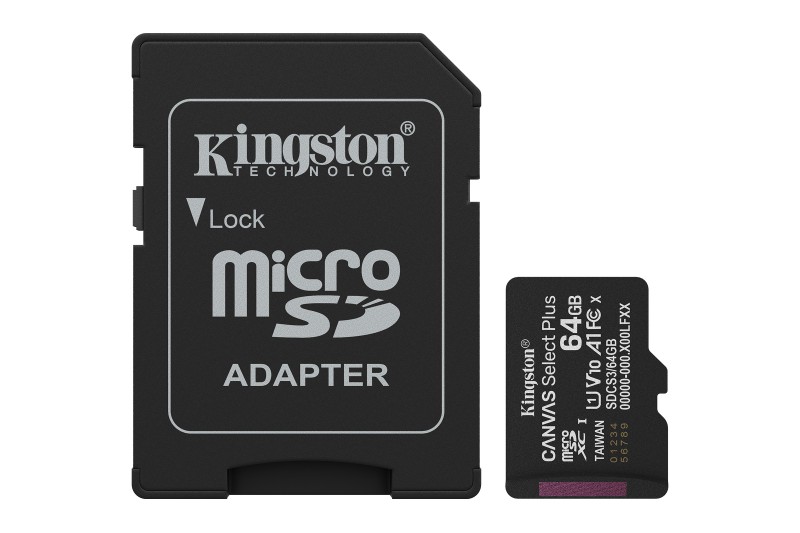 Carte Mémoire micro SD 64Go Canvas select plus +adapt SD* Kingston SDCS3/64GB * Carte Mémoire micro SD 64Go Canvas select plus +adapt SD* Kingston SDCS3/64GB *