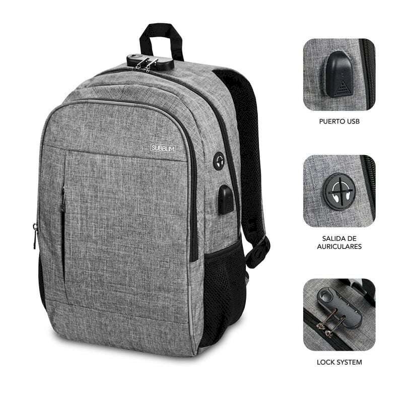 Subblim Urban Sac à dos 16 Antivol Port USB Sortie casque *SUB-BP-1UL0001*