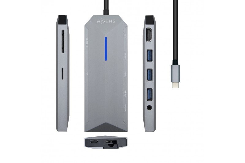 Aisens Dock 9 en 1 USB-C 3.0 Hub 3xUSB-A 3.0, HDMI RJ45 PD100W *ASUC-9P001-GR*