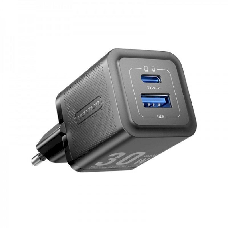 Chargeur Vention GaN 2Ports USB-C et USB-A (30W/30W) - Noir *FEQB0-EU*