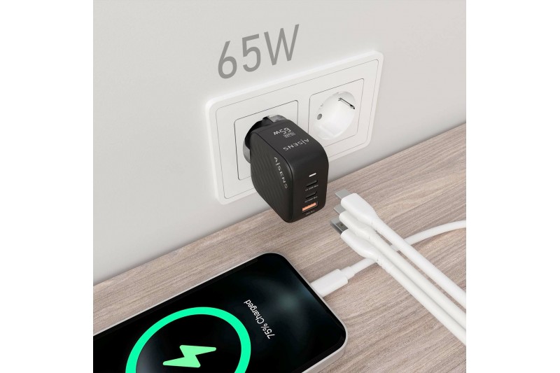 Chargeur Aisens GAN 65W - 2xUSB-C-1xUSB-A *ASCH-65W3P027-BK*