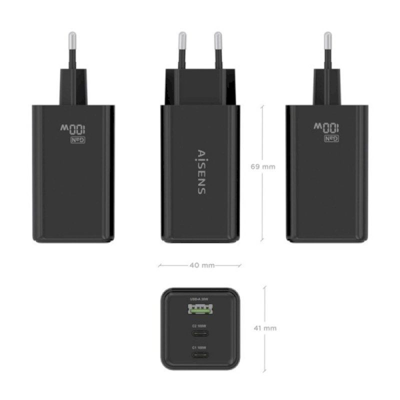 Chargeur Aisens GAN 100W - 2xUSB-C-1xUSB-A *ASCH-100W3P052-BK* Chargeur Aisens GAN 100W - 2xUSB-C-1xUSB-A *ASCH-100W3P052-BK*