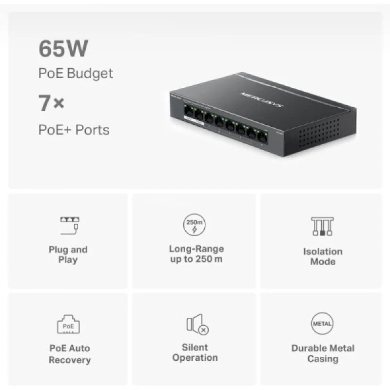 Mercusys MS108GP - switch - 8 ports 10/100/1000 POE+ * MS108GP *