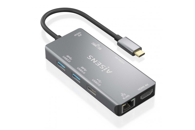 Aisens Dock 9 en 1 USB-C 3.0 Hub 2xUSB-A 3.0, HDMI RJ45 PD100W *ASUC-9P018-GR*