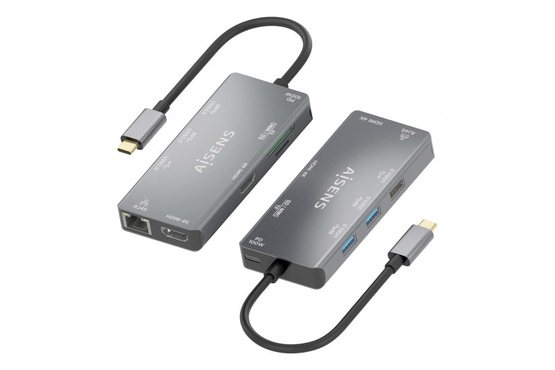 Aisens Dock 9 en 1 USB-C 3.0 Hub 2xUSB-A 3.0, HDMI RJ45 PD100W *ASUC-9P018-GR*