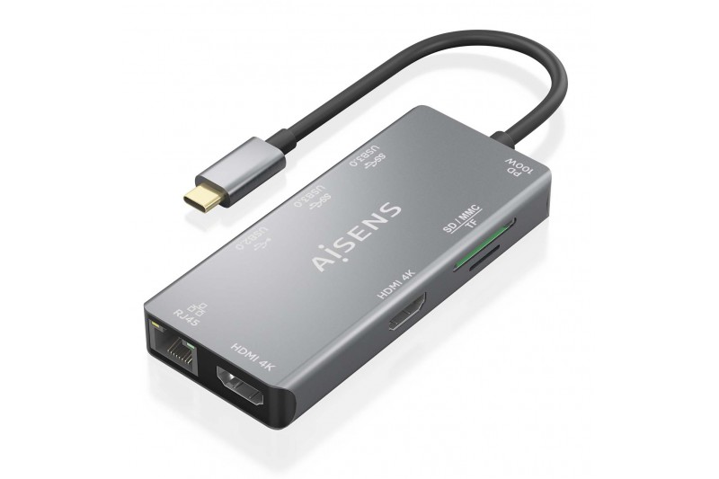 Aisens Dock 9 en 1 USB-C 3.0 Hub 2xUSB-A 3.0, HDMI RJ45 PD100W *ASUC-9P018-GR*