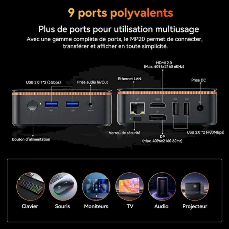 Mini PC Blackview MP20 AMD Ryzen 3 3300U 16go 512go M.2 w11pro wifi 5 gar 2ans
