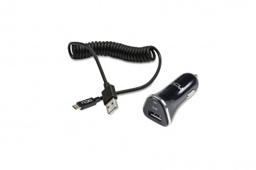 Chargeur pour voiture USB 2,4A + Câble USB Type C spirale 1,5m * DCU 36100510 *