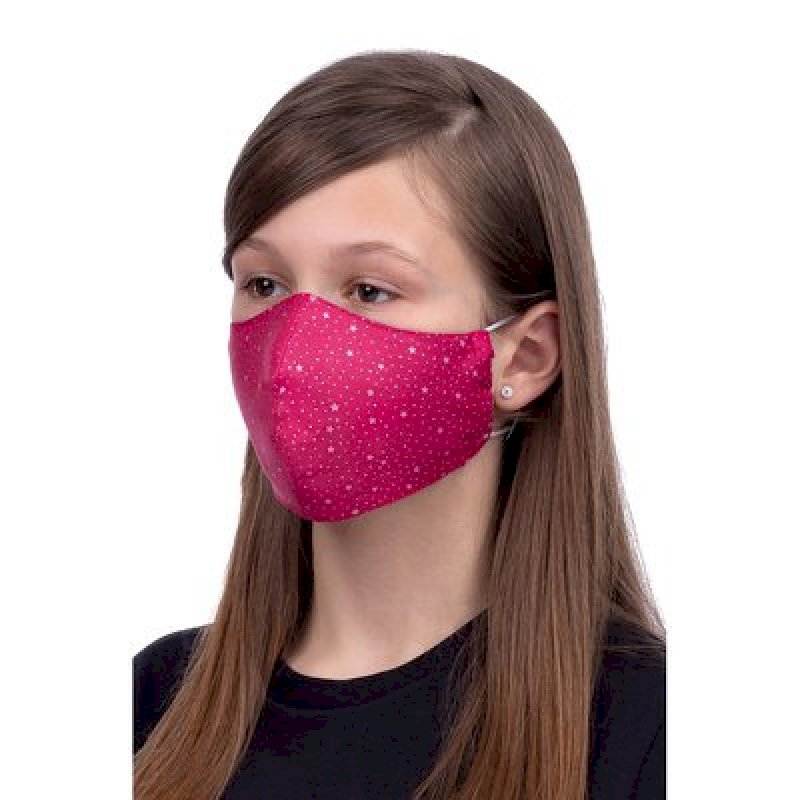 Masque de Protection profilé 100% Coton Enfant 3 à 12 ans motif étoile rose