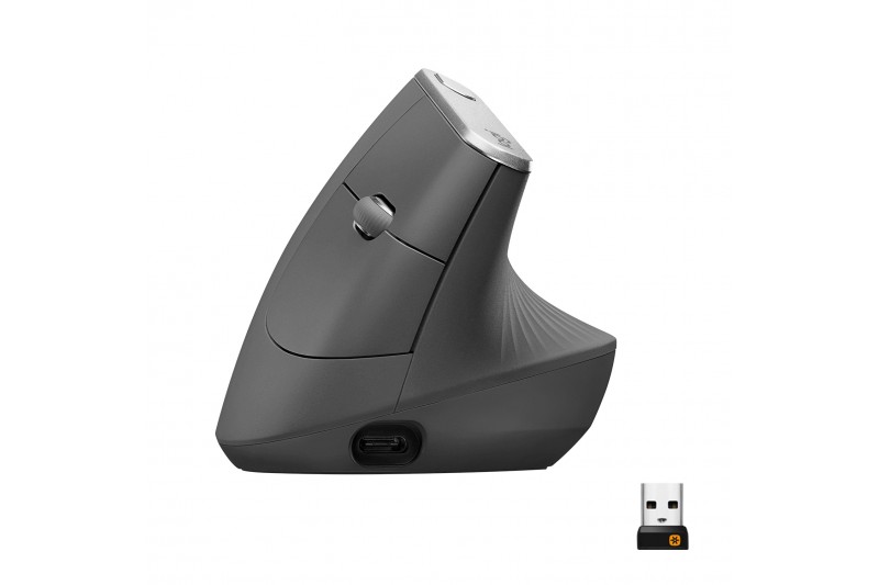 Souris Optique Logitech MX Vertical - Câble/sans fil - 4 Bouton(s) - Noir Argent