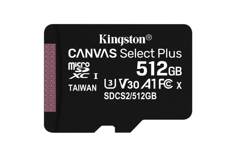Carte Mémoire micro SD 512Go Canvas select plus+adapt SD* Kingston SDCS2/512GB* Carte Mémoire micro SD 512Go Canvas select plus+adapt SD* Kingston SDCS2/512GB*