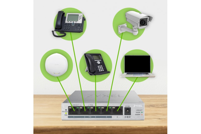 Zyxel GS1005HP Switch 5 ports GIGA dont 4 ports POE+ Zyxel GS1005HP Switch 5 ports GIGA dont 4 ports POE+