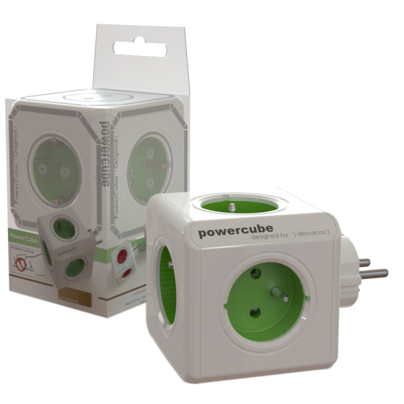 Multiprise CUBE vert  - 5 Prises * Allocacoc 1100DEORPC *